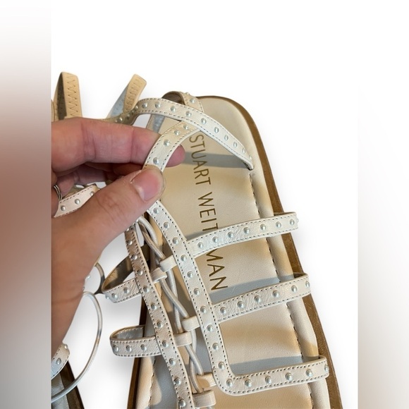 Stuart Weitzman Kora Pearly Stud Gladiator Sandals Seashell - Picture 7 of 8